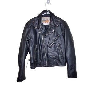 Vintage 80's Excelled Men's Black Leather Biker Jacket, Sz 42 Biker Core Moto